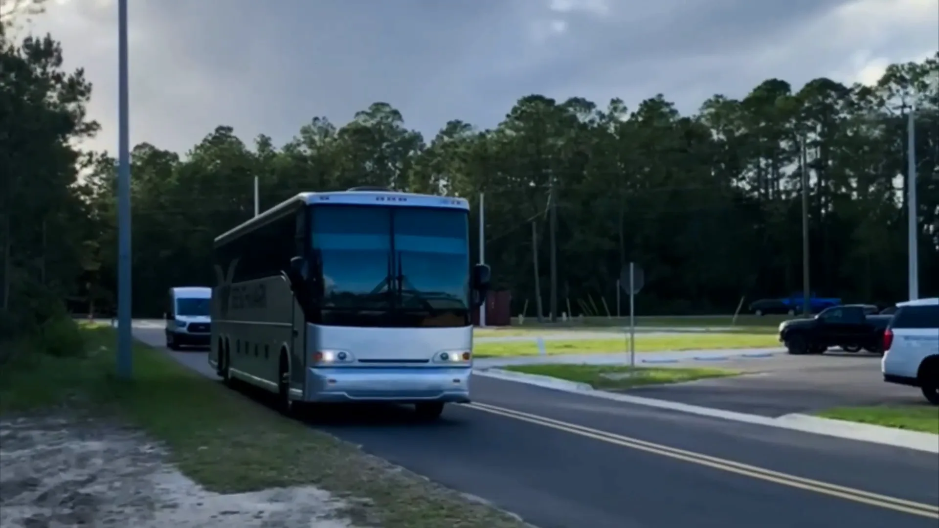 Benchmark Coachlines luxury motorcoach on the road in Gainesville, FL